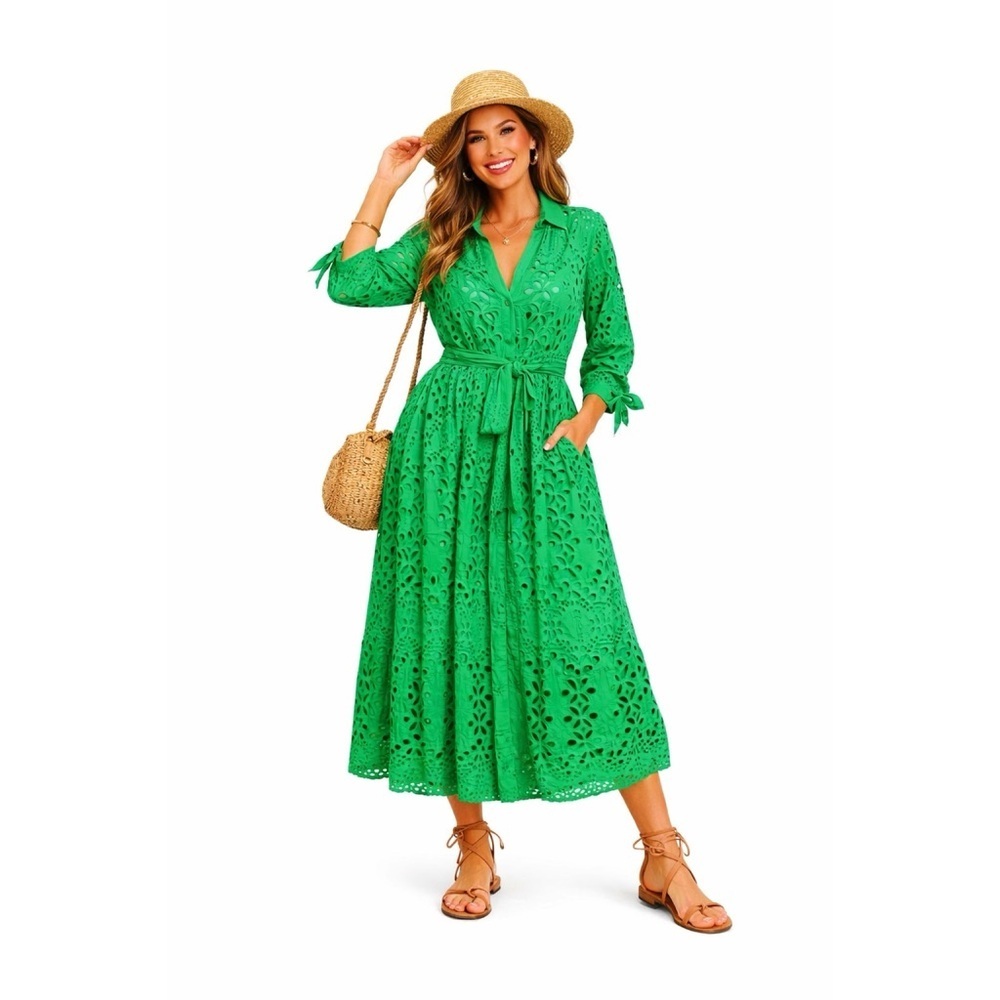 LILLY PULITZER Green Eyelet Midi Dress